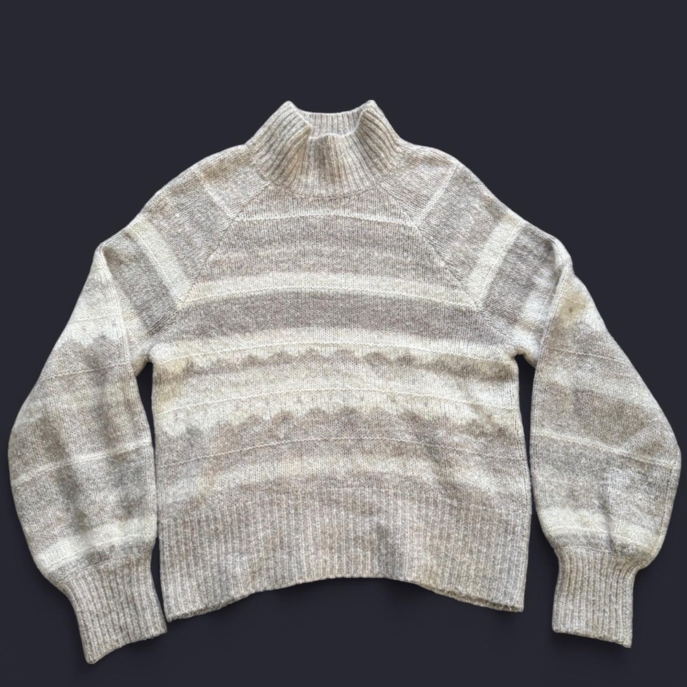 Striped Gray and Cream Turtleneck Sweater